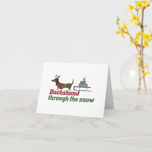 クリスマス犬パン:雪の中をダックスフント カード (黄色い花)