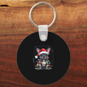 クリスマス犬フランスのブルドッグクリスマスフレンチー男性Wom キーホルダー (正面)