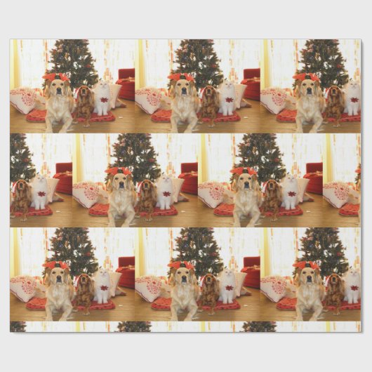 クリスマス犬及び猫包装紙 ラッピングペーパー (フラット)