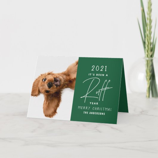 クリスマス犬面白いラフな一年を振り返る カード (正面)