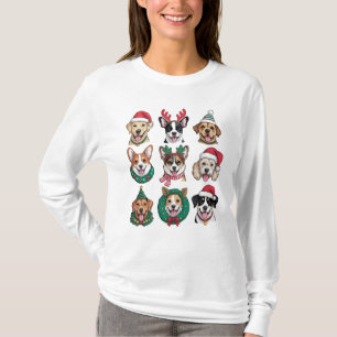 クリスマス犬 かわいいホリデーパピー Tシャツ