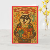 クリスマス犬 カード (黄色い花)