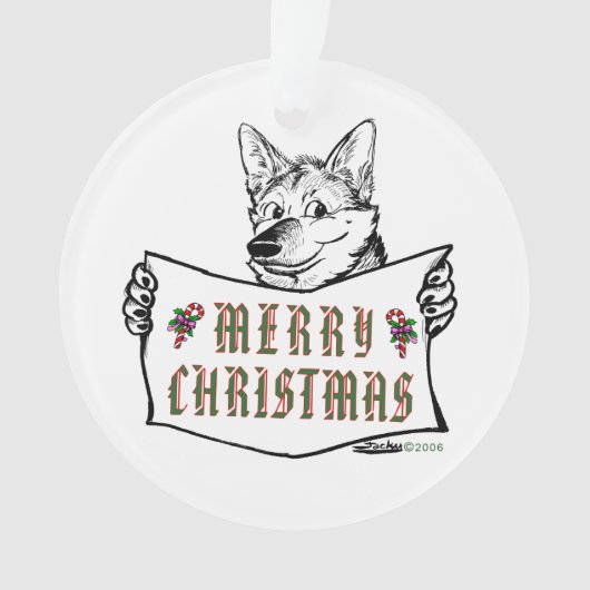 クリスマス犬：メリークリスマス！ オーナメント (正面)