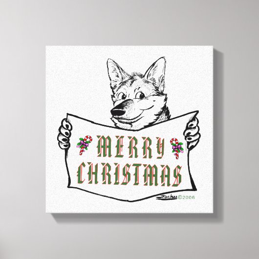 クリスマス犬：メリークリスマス！ キャンバスプリント (正面)