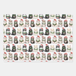 クリスマス猫おもしろいのプレゼント ラッピングペーパーシート