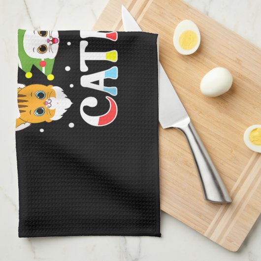 クリスマス猫おもしろいクリスマスネコMeowy Catmas キッチンタオル (四つ折り)