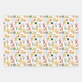 クリスマス猫おもしろいホリデーギフトラップ3パターン ラッピングペーパーシート