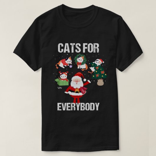 クリスマス猫おもしろい向け Tシャツ (デザイン正面)