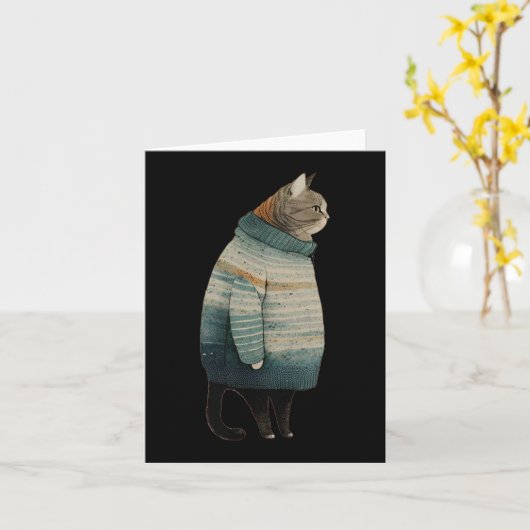クリスマス猫おもしろい子猫ペットファットグレー猫 カード (黄色い花)