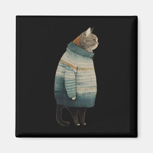 クリスマス猫おもしろい子猫ペットファットグレー猫 マグネット (正面)