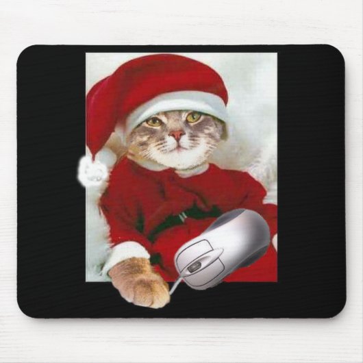 クリスマス猫およびコンピュータマウス マウスパッド (正面)