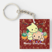 クリスマス猫かわいいカスタマイズパーソナライズされた文字 キーホルダー (正面)