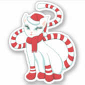 クリスマス猫かわいいホワイト子猫 シール (正面)