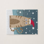 クリスマス猫がサンタハットをかぶっている ジグソーパズル (横)