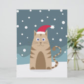クリスマス猫がサンタ帽をかぶったスノーフォレストカード カード (スタンド正面)