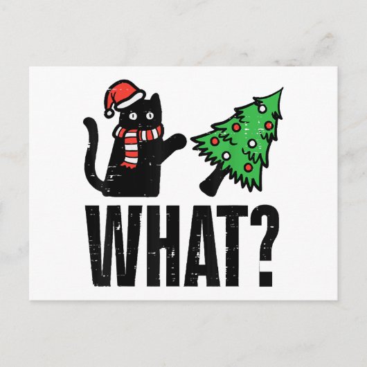 クリスマス猫がツリーを倒す 面白い シーズンポストカード (正面)