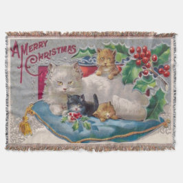 クリスマス猫がメリークリスマスヴィンテージを子猫に スローブランケット