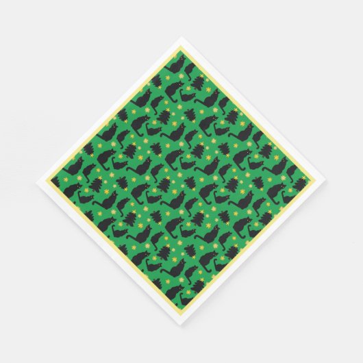 クリスマス猫が咲き誇る木 スタンダードランチョンナプキン (角)