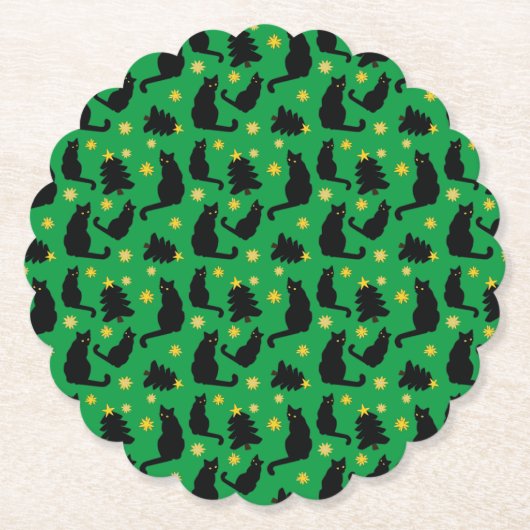 クリスマス猫が咲き誇る木 ペーパーコースター (正面)
