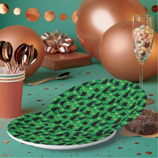 クリスマス猫が咲き誇る木 ペーパープレート (複数)