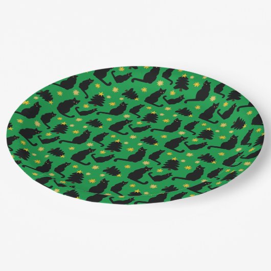 クリスマス猫が咲き誇る木 ペーパープレート (アングル)