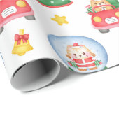 クリスマス猫が白に雪の球体 ラッピングペーパー (ロールコーナー)