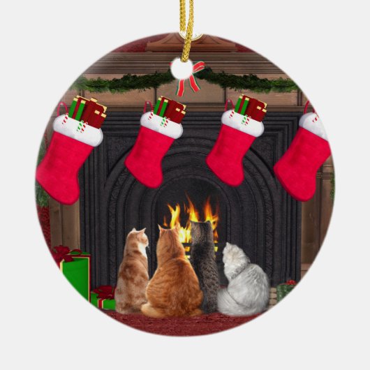 クリスマス猫ちゃん セラミックオーナメント (正面)