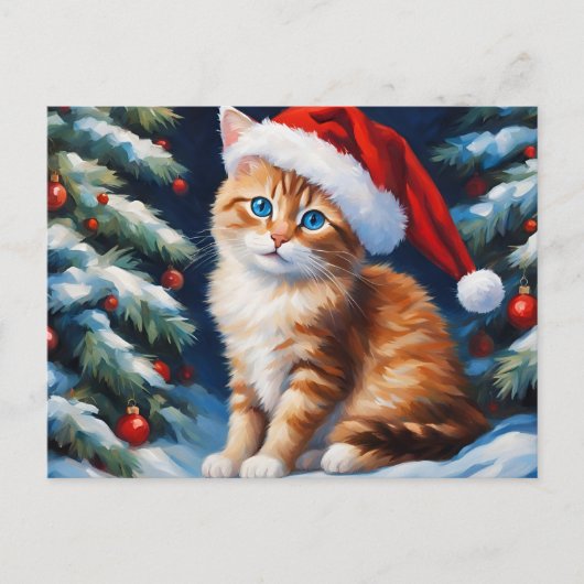 クリスマス猫とクリスマスツリー シーズンポストカード (正面)
