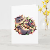 クリスマス猫とクリスマスライト カード (黄色い花)