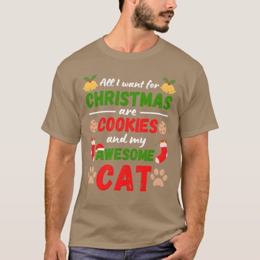 クリスマス猫とクリスマス・クッキーの友達 Tシャツ (正面)