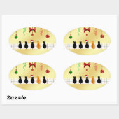 クリスマス猫とシックにステッカー 楕円形シール (シート)