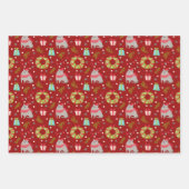 クリスマス猫とフェスティバルの飾り付け赤 ラッピングペーパーシート (正面)