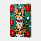 クリスマス猫とポインセチアのフェスティブクリスマス メタルオーナメント (正面左)