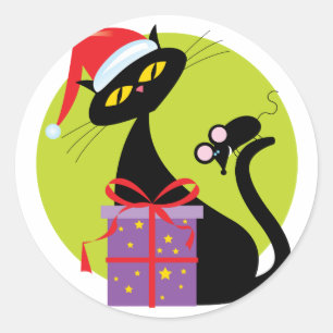 クリスマス猫とマウス ラウンドシール