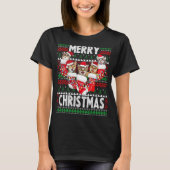 クリスマス猫と可愛いクリスマスアグイセーター Tシャツ (正面)