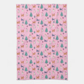 クリスマス猫と木のホリデーパターン キッチンタオル (縦)