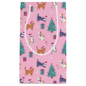 クリスマス猫と木のホリデーパターン スモールペーパーバッグ (正面)