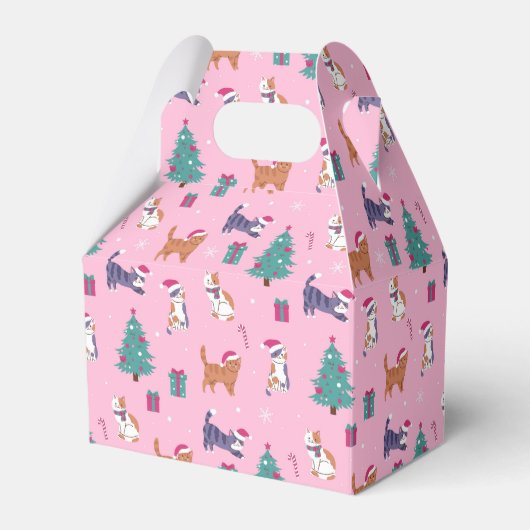 クリスマス猫と木のホリデーパターン フェイバーボックス (正面サイド)