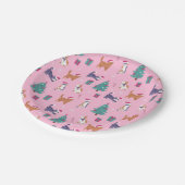 クリスマス猫と木のホリデーパターン ペーパープレート (アングル)