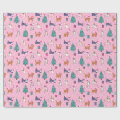 クリスマス猫と木のホリデーパターン ラッピングペーパー (フラット)