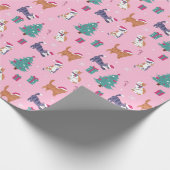 クリスマス猫と木のホリデーパターン ラッピングペーパー (角)