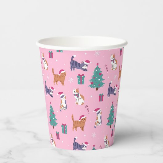 クリスマス猫と木のホリデーパターン 紙コップ (裏面)