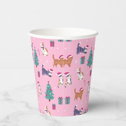 クリスマス猫と木のホリデーパターン 紙コップ (右)