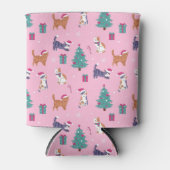 クリスマス猫と木のホリデーパターン 缶クーラー (正面)