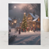 クリスマス猫と村の風景 カード (裏面)