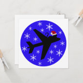クリスマス猫と飛行機のフラットグリーティングカード カード (正面/裏面インサイチュ)
