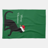 クリスマス猫のサンタのカスタムな緑 キッチンタオル (横)