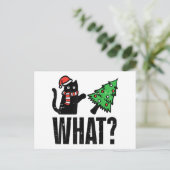 クリスマス猫のツリー転倒面白い シーズンポストカード (スタンド正面)