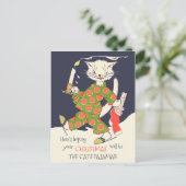 クリスマス猫のパジャマおもしろいヴィンテージCC0493 ポストカード (スタンド正面)