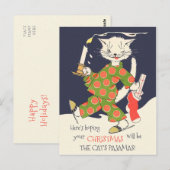クリスマス猫のパジャマおもしろいヴィンテージCC0493 ポストカード (正面/裏面)